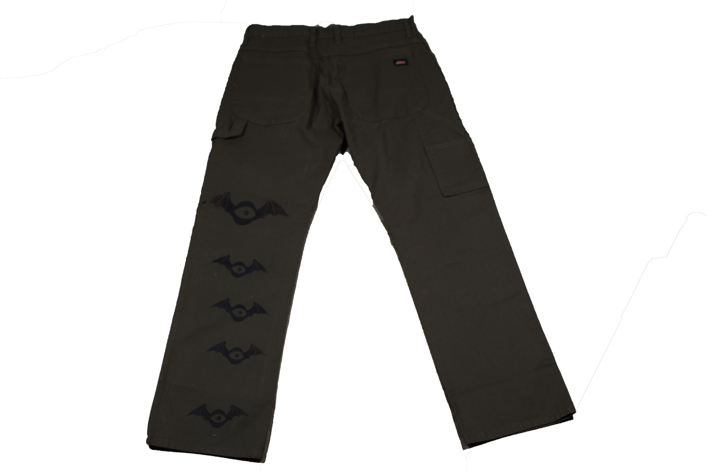 Olive green dickies screen printed eye bat pants