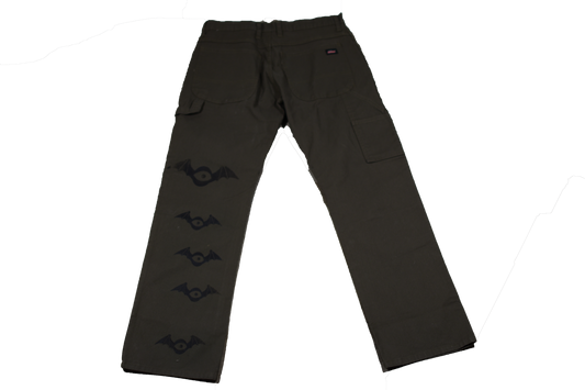 Olive green dickies screen printed eye bat pants