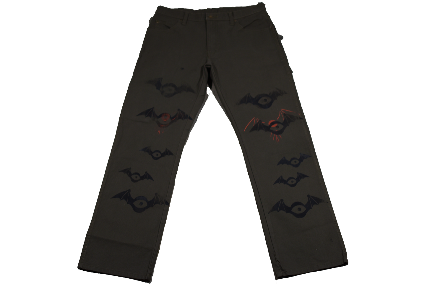 Olive green dickies screen printed eye bat pants